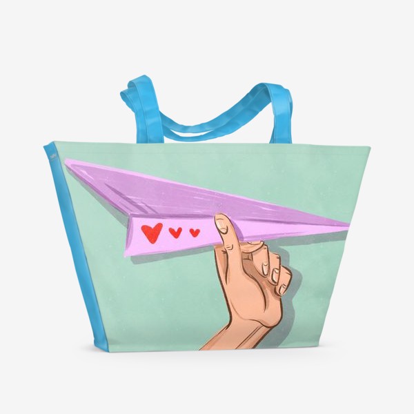 Пляжная сумка «Бумажный самолёт с сердечками »