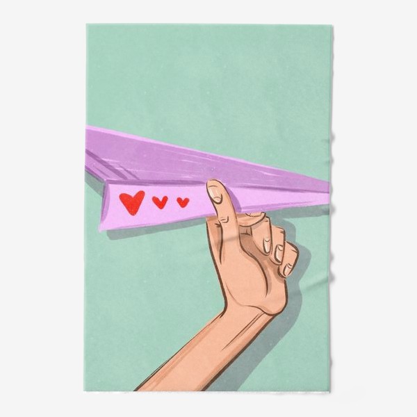 Полотенце &laquo;Бумажный самолёт с сердечками &raquo;