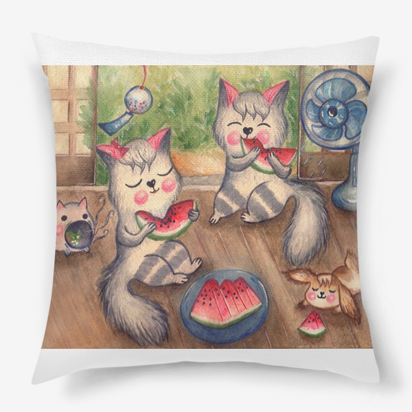 Подушка «Котики с арбузом»