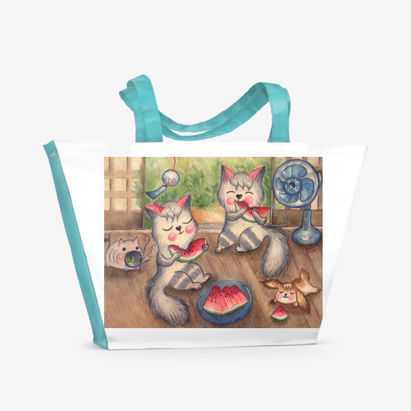 Пляжная сумка «Котики с арбузом»