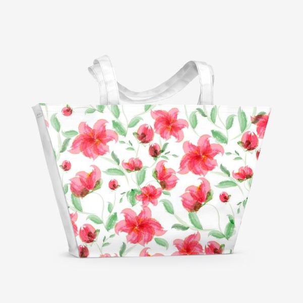 Пляжная сумка «красные акварельные цветы»