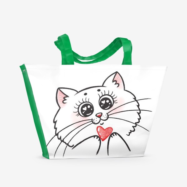 Пляжная сумка «Кошка с сердечком»