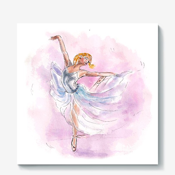 Холст «Танцы. Балерина в прыжке. Женщина балет. Розовый.»