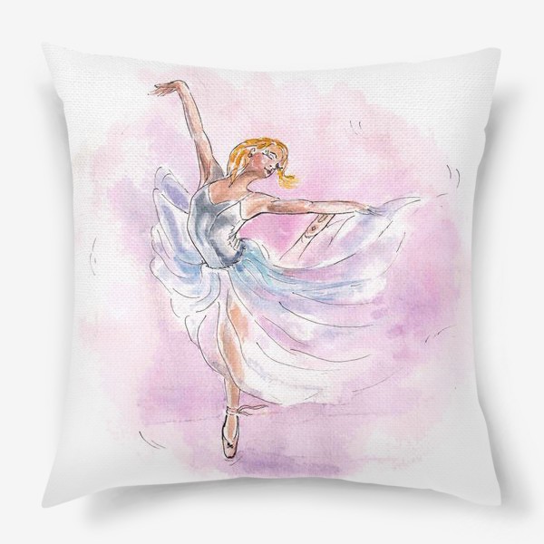 Подушка «Танцы. Балерина в прыжке. Женщина балет. Розовый.»