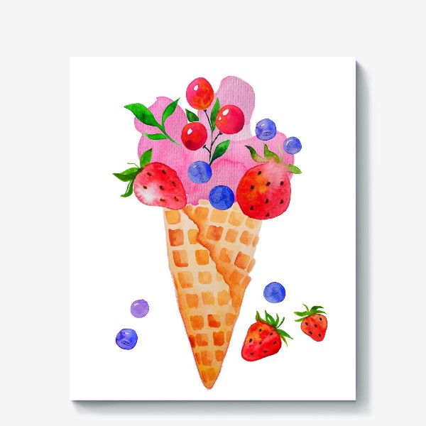 Холст «Мороженое с клубникой»