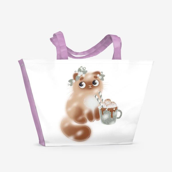 Пляжная сумка «Кот персидский и какао»