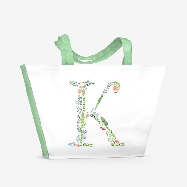 Пляжная сумка &laquo;Буква К из веточек, листиков, ягод и цветов.&raquo;