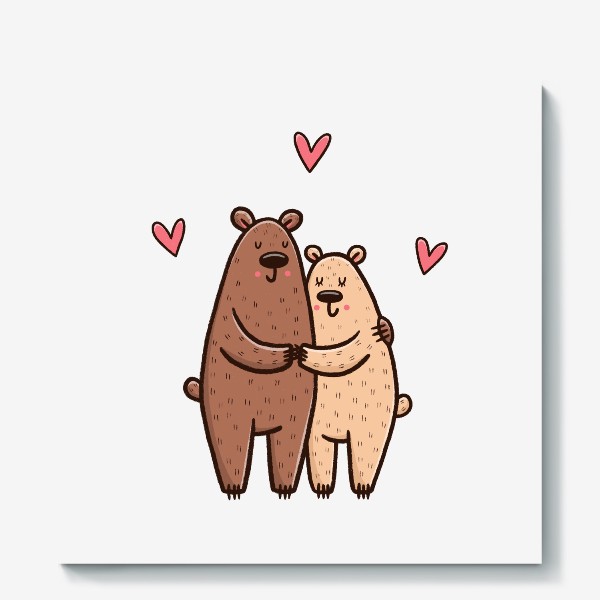 Холст «Влюбленные медведи. Обнимашки. Любовь»
