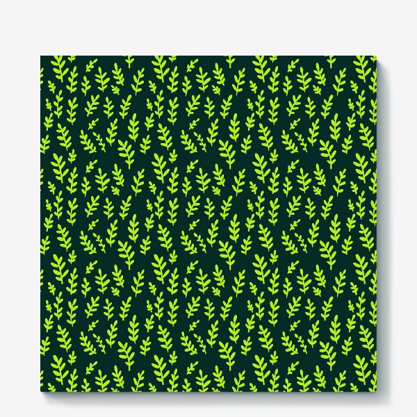 Холст &laquo;Паттерн с зелеными веточками на зеленом фоне&raquo;