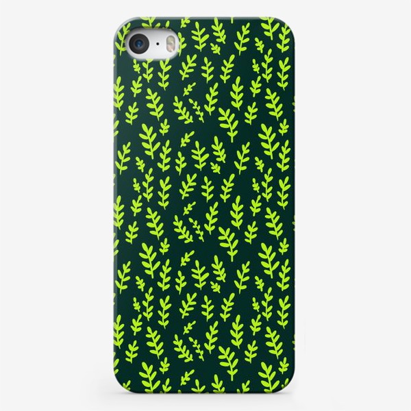 Чехол iPhone «Паттерн с зелеными веточками на зеленом фоне»