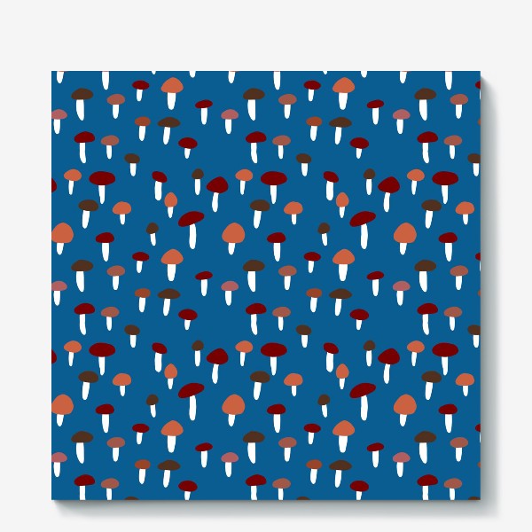Холст «Паттерн с грибами на синем фоне в стиле минимализм»