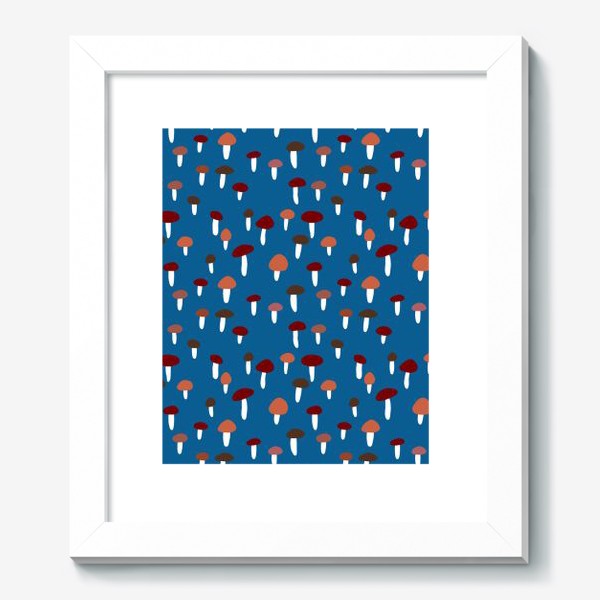 Картина «Паттерн с грибами на синем фоне в стиле минимализм»
