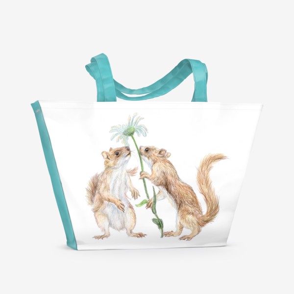 Пляжная сумка «Милая пара белок в подарок цветок ромашка»