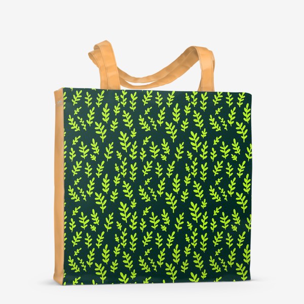 Сумка-шоппер «Паттерн с зелеными веточками на зеленом фоне»