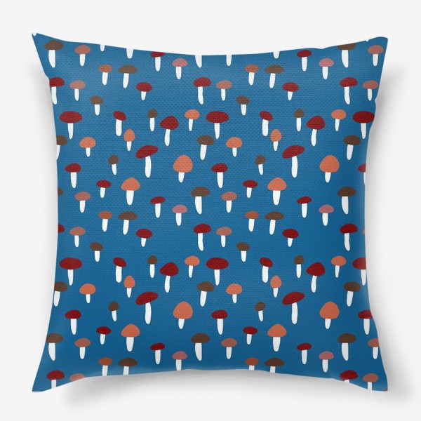Подушка «Паттерн с грибами на синем фоне в стиле минимализм»