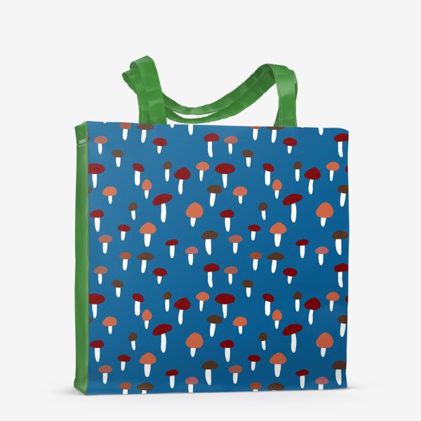 Сумка-шоппер &laquo;Паттерн с грибами на синем фоне в стиле минимализм&raquo;