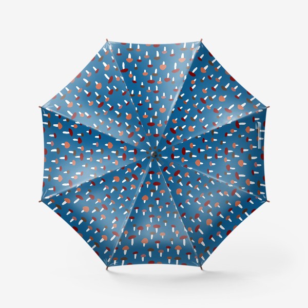 Зонт &laquo;Паттерн с грибами на синем фоне в стиле минимализм&raquo;