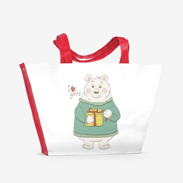 Пляжная сумка «Медведь. Любовь к подаркам.»