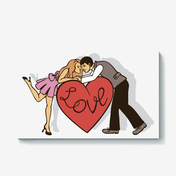 Холст «девушка и мужчина целуются сердце с надписью любовь»