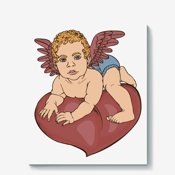 Холст «ангел Купидон на красном сердце»