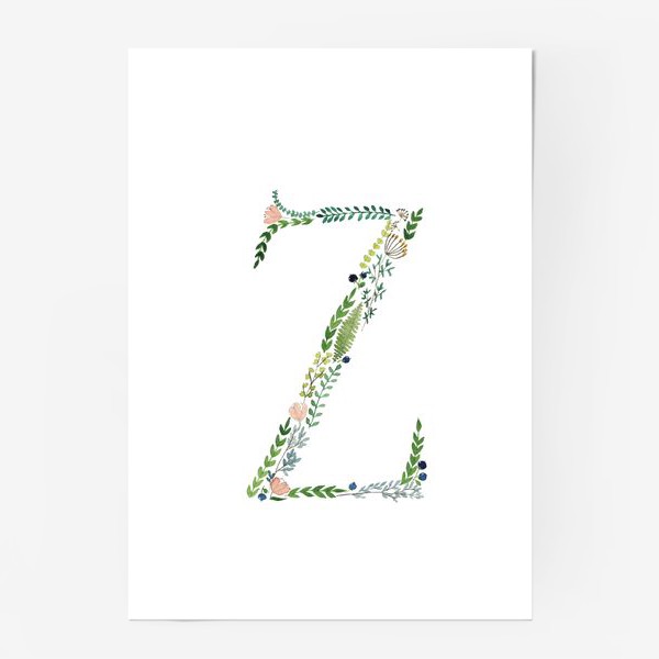Постер «Буква Z из веточек, листиков, ягод и цветов.»