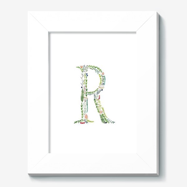 Картина «Буква R из веточек, листиков, ягод и цветов.»