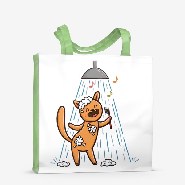 Сумка-шоппер «Веселый кот поет в душе. Подарок водолею»