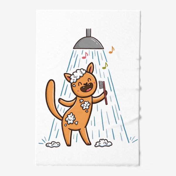 Полотенце «Веселый кот поет в душе. Подарок водолею»