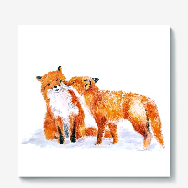 Холст «Пара лисичек целуются зимой  14 февраля»