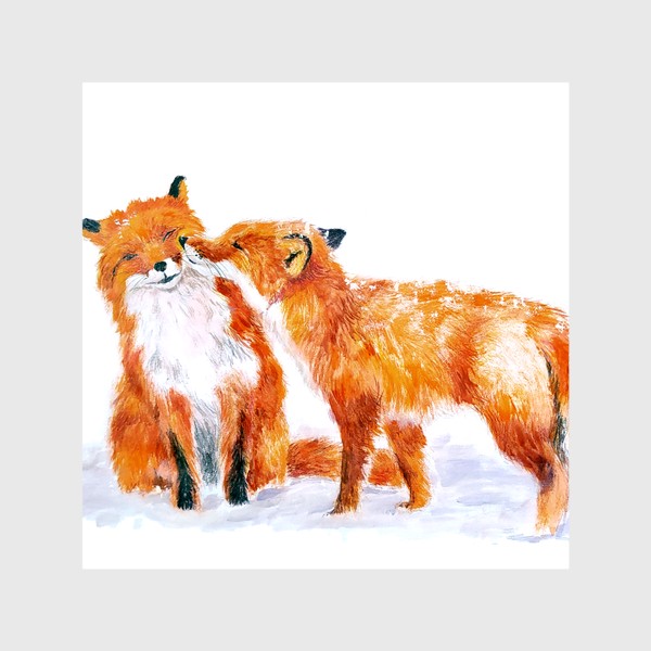 Шторы «Пара лисичек целуются зимой  14 февраля»