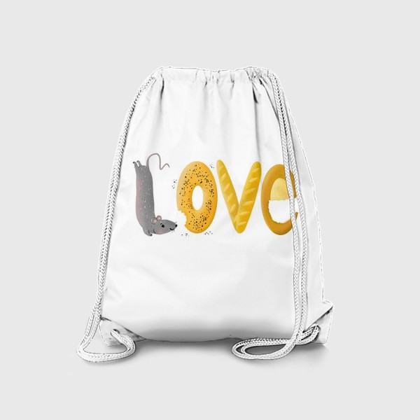 Рюкзак «Забавная надпись "love" с мышкой и булочками. Мышь. Любовь. Прикол. Ватрушка. Love»