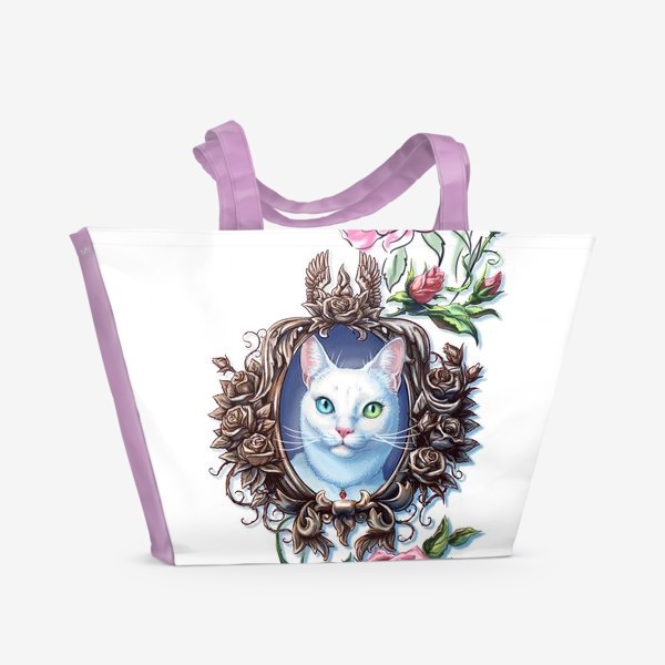 Пляжная сумка «Кот и розы»