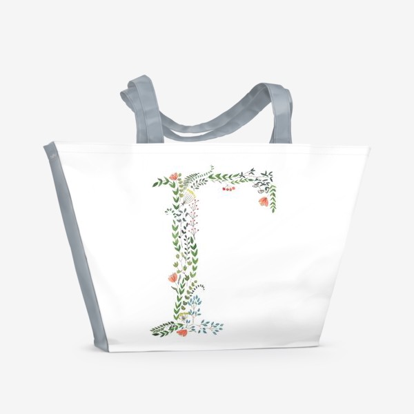 Пляжная сумка «Буква Г из веточек, цветов, листиков и ягод.»