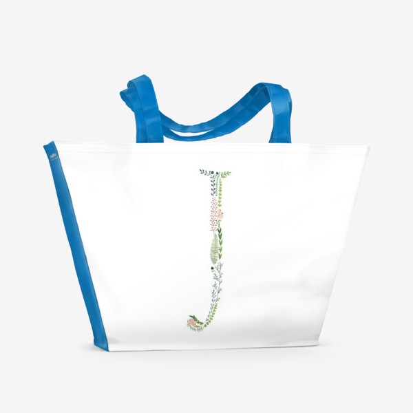 Пляжная сумка «Буква J из веточек, цветов, листиков и ягод.»