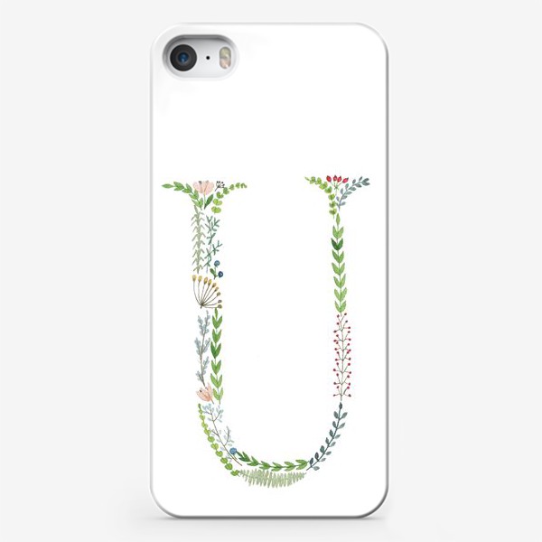 Чехол iPhone «Буква U из веточек, цветов, листиков и ягод.»
