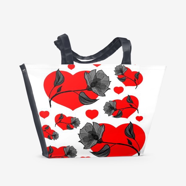 Пляжная сумка «Цветы и сердца»