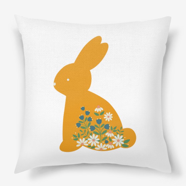 Подушка «Желтый заяц с цветочным узором, колокольчики и ромашки»