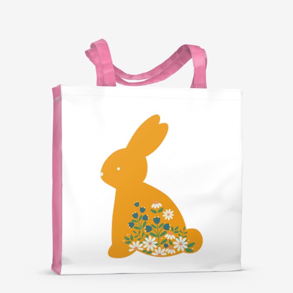 Сумка-шоппер «Желтый заяц с цветочным узором, колокольчики и ромашки»