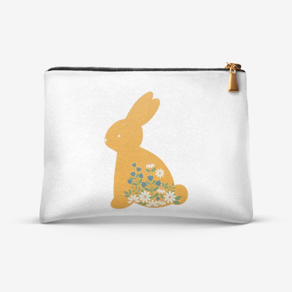 Косметичка «Желтый заяц с цветочным узором, колокольчики и ромашки»