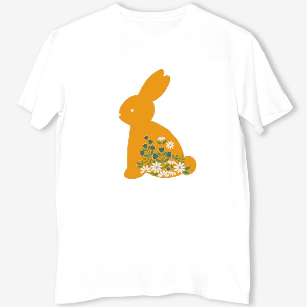 Футболка «Желтый заяц с цветочным узором, колокольчики и ромашки»