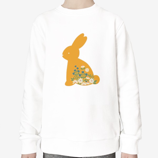 Свитшот «Желтый заяц с цветочным узором, колокольчики и ромашки»