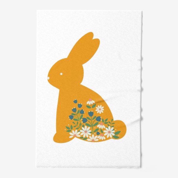 Полотенце &laquo;Желтый заяц с цветочным узором, колокольчики и ромашки&raquo;