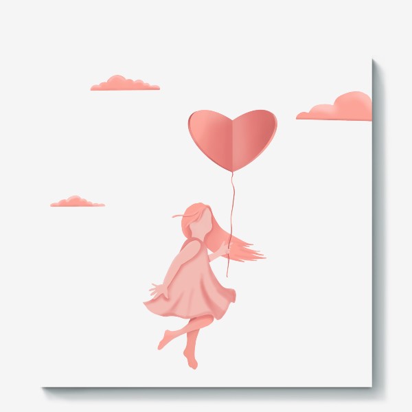 Холст &laquo;Девочка с воздушным шаром в форме сердца, флэт&raquo;