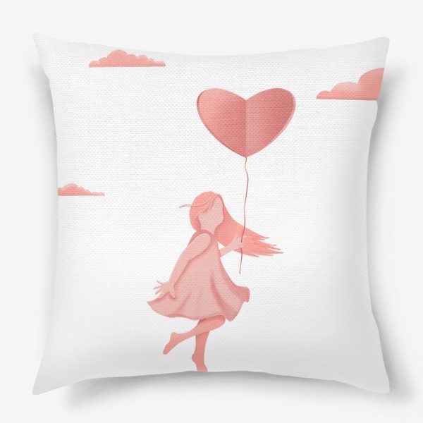 Подушка &laquo;Девочка с воздушным шаром в форме сердца, флэт&raquo;
