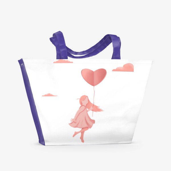 Пляжная сумка «Девочка с воздушным шаром в форме сердца, флэт»