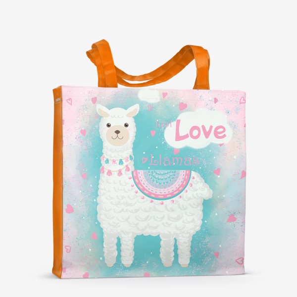 Сумка-шоппер «Мультяшная милая лама с сердечками»