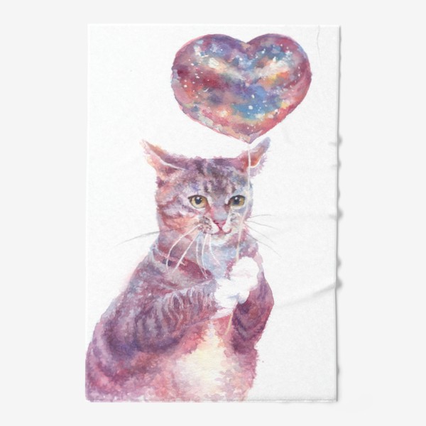 Полотенце «Котик, любовь, сердце, космос»