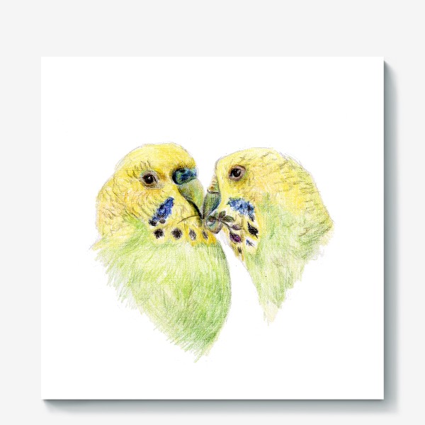 Холст &laquo;Пара волнистых попугаев 14 февраля сердце&raquo;