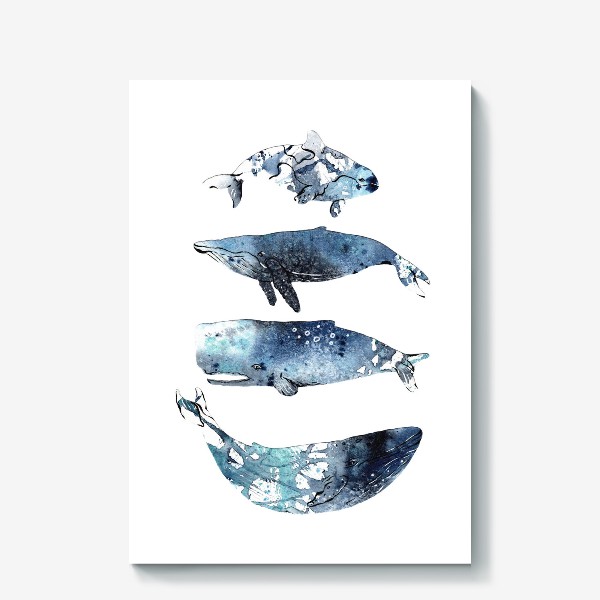 Холст &laquo;Киты. Синие киты. Акварельные киты.&raquo;