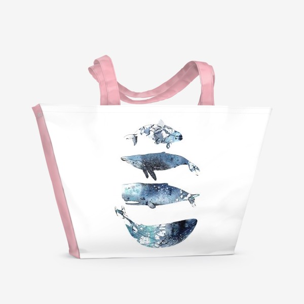 Пляжная сумка «Киты. Синие киты. Акварельные киты.»